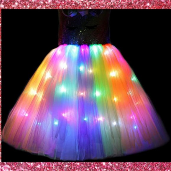 Girls Unicorn Costume LED Light Up Unicorn Princess Dress Birthday Party Outfit - Picture 4 of 5